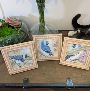 Trio of Bluebird Decorative Pictures 5 x 5 x 0.5"